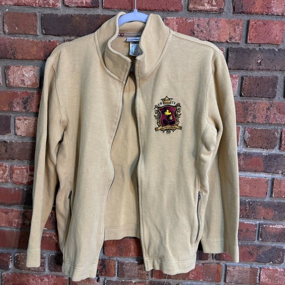 Walt Disney World womens embroidered crest zip up cardigan jacket yellow medium - Picture 2 of 5